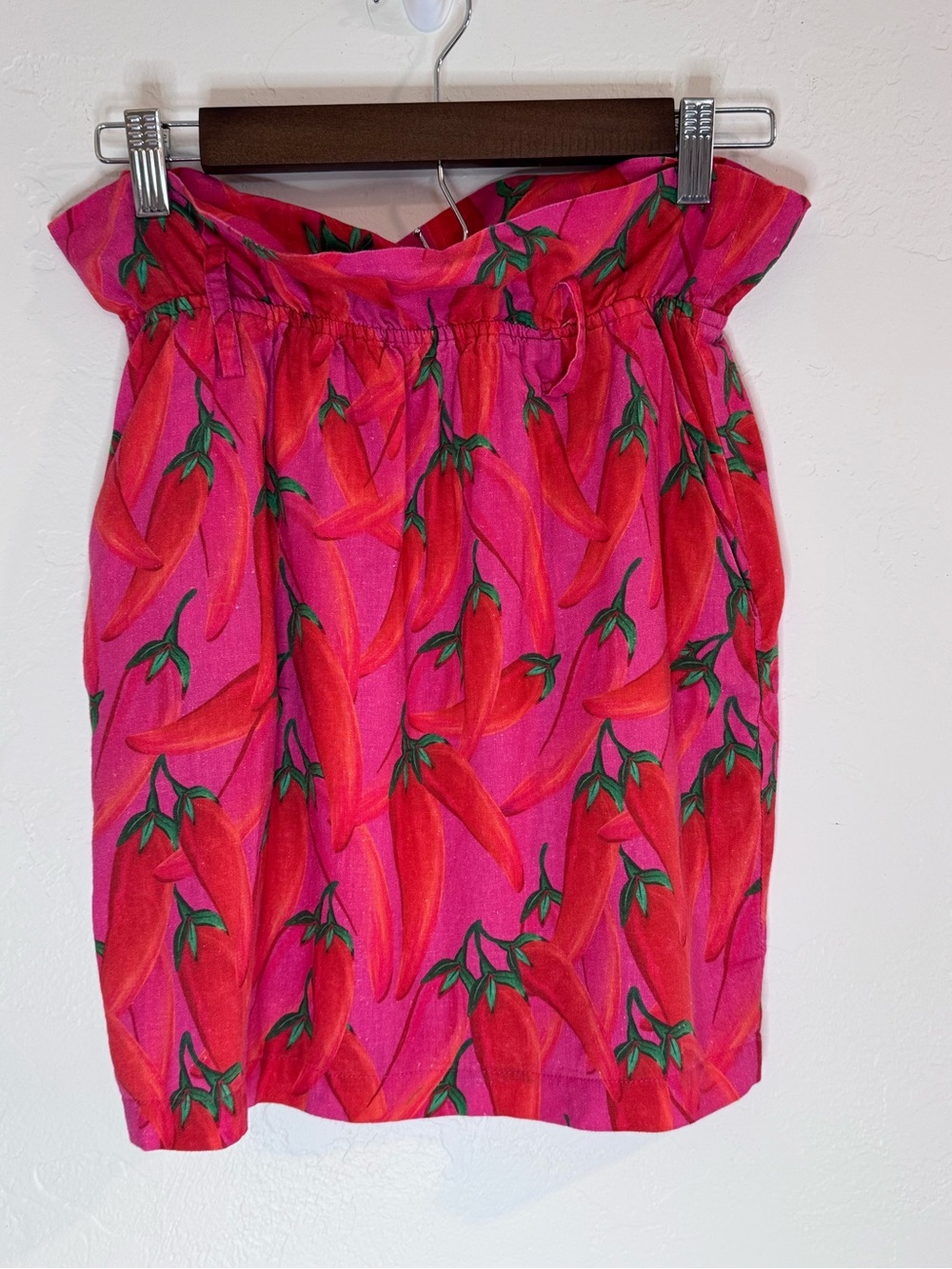 Farm Rio Chili Pepper Print Paperbag Waist Mini Skirt Linen Blend No Belt - Picture 2 of 6